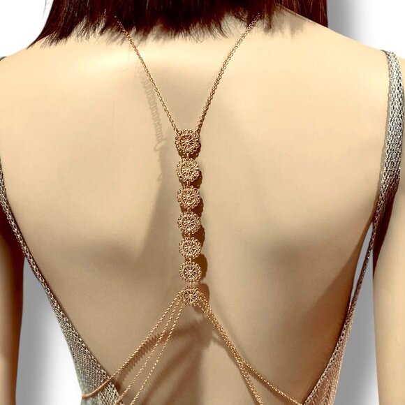 Gold Medallion Body Chain Halter Waist Harness Festival Rave Jewelry NEW - Picture 2 of 3